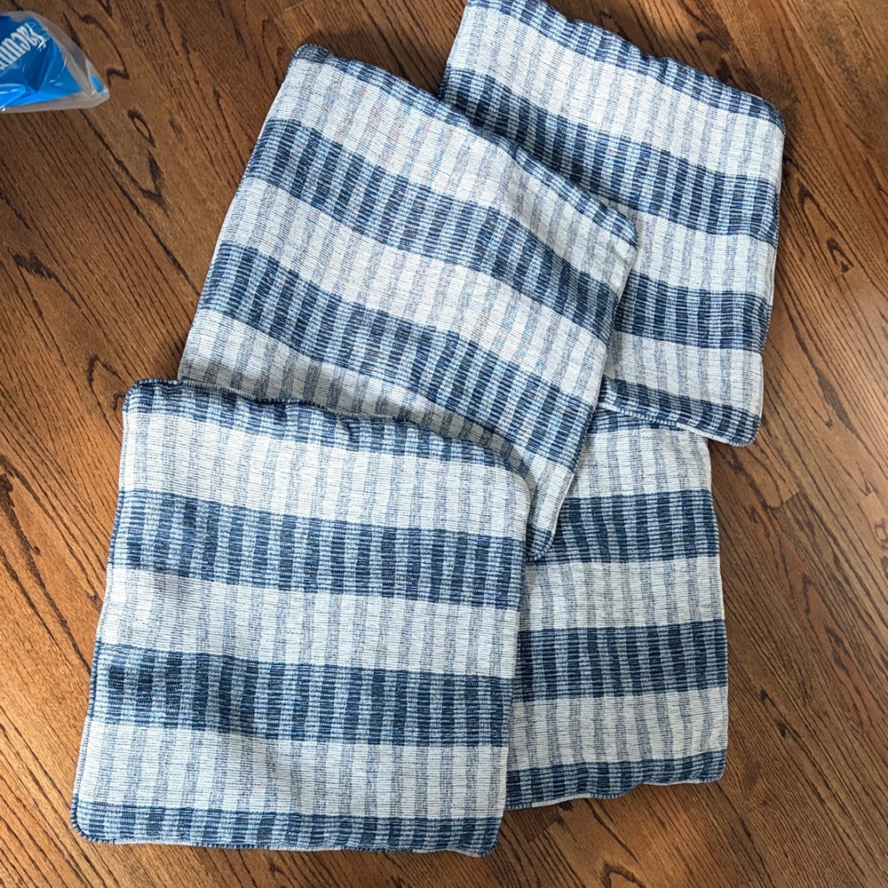 Blue and White Striped Accent Pillow Covers - Set of 4